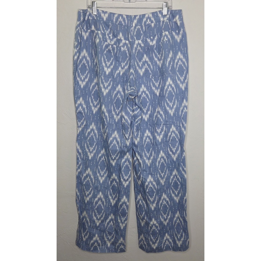 Chicos 100% Linen Blue White Geometric Pant Size 1.5 Vacation Resort 31" Inseam - Picture 2 of 7